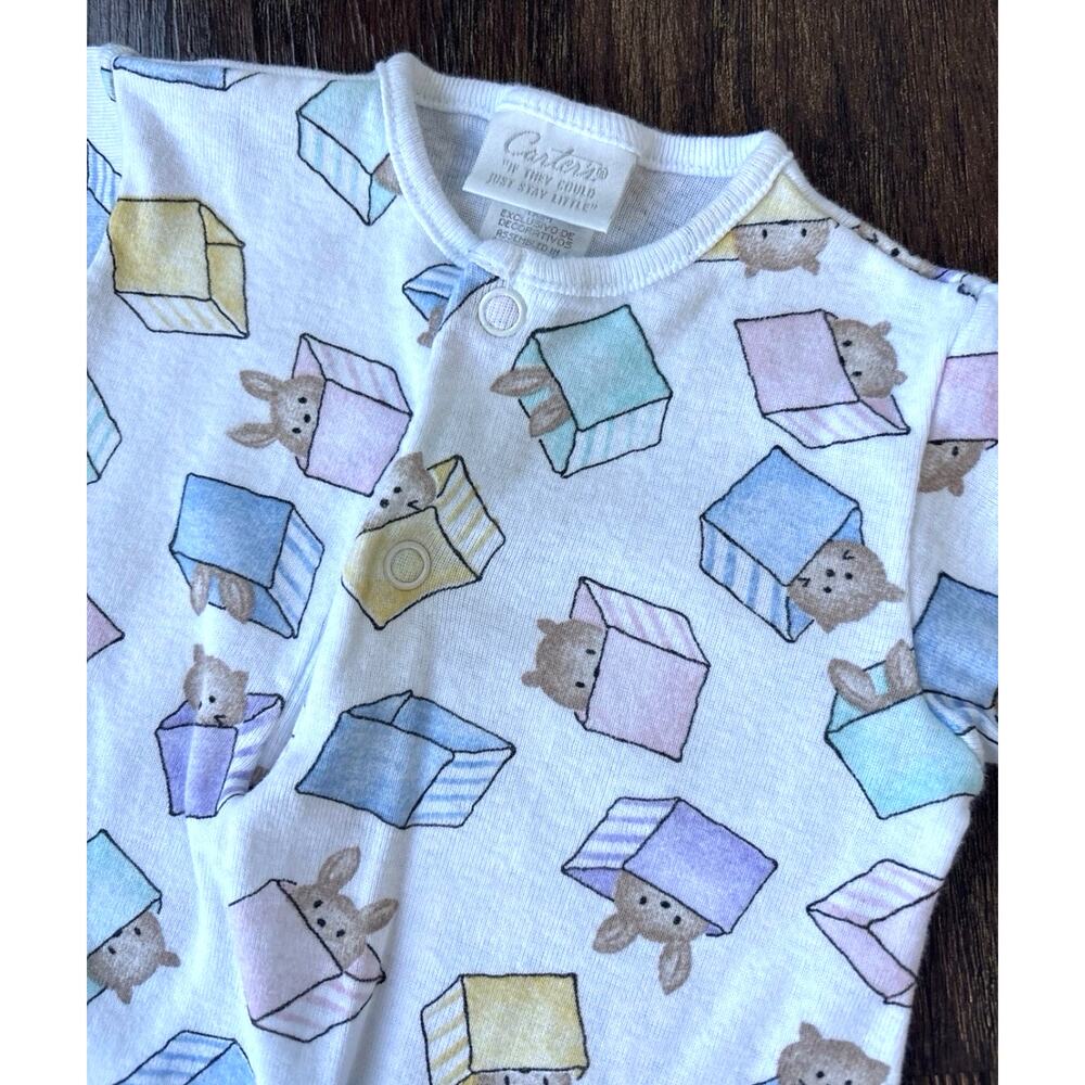 Vintage Carter's Newborn Gown Bear Bunny Animal Print 100% Cotton Long Sleeve